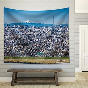 Tokyo City View with Tokyo Sky Tree and Mountain Fuji - Fabric Wall Tapestry Home Decor - 51x60 inches