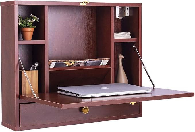 Costway Table Murale Rabattable Avec Etagere Integree Table Murale Pliable Pour Ordinateur Capacite De Charge 20kg Marron Amazon Fr Cuisine Maison