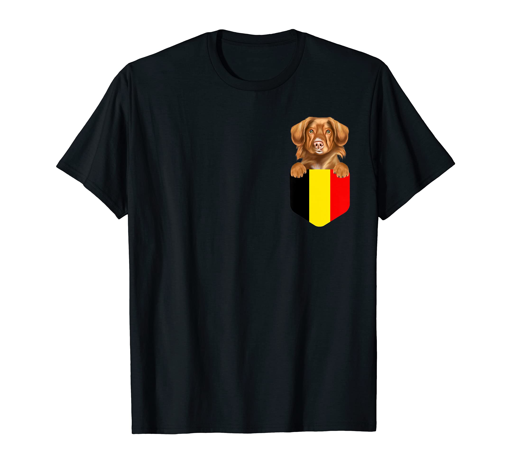 Belgium Flag Duck Tolling Retrievers Dog In Pocket T-Shirt