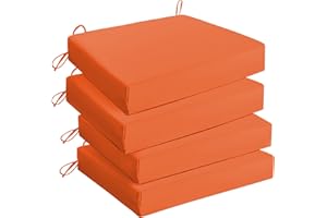 UNIKOME Outdoor Chair Cushions Pack of 4, Water Resistant Patio Cushions with Ties, High Density Sponge Filling Square Corner Seat Cushions for Outdoor Furniture, 18.5"x16"x3", Orange