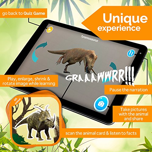 AR Animal Flash Cards. Introduction to Dinosaurs, Land and Sea Animals, Birds and Insects. Interactive 3D Game for Endless Discovery, Storytelling and Sounds