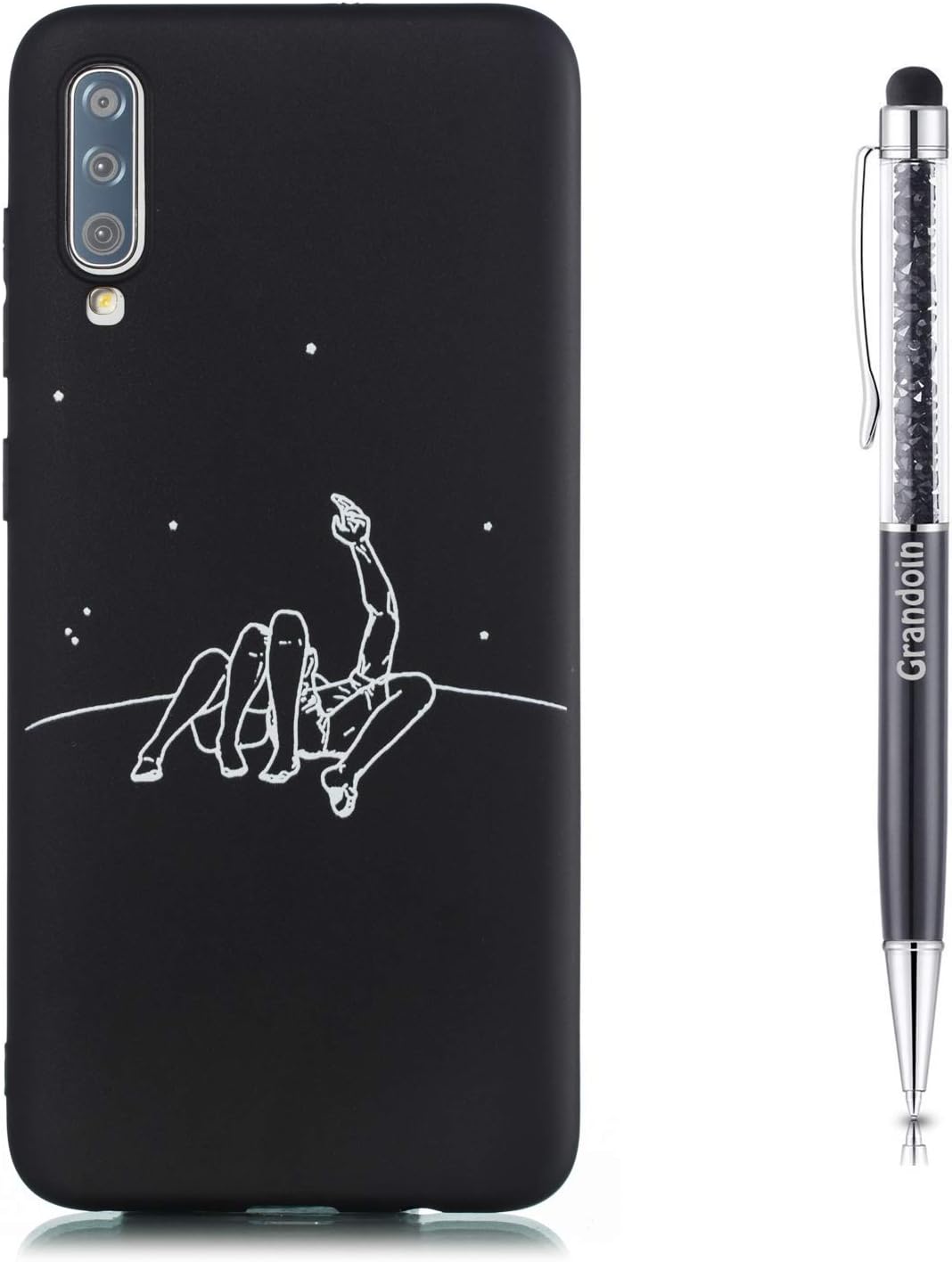 Grandoin Compatible with Samsung Galaxy A70 Case, Ultra Slim Chic Cute Pattern Black Soft Silicone Gel TPU Rubber Bumper Shockproof Full-body Protective Cover Case (Night Sky)
