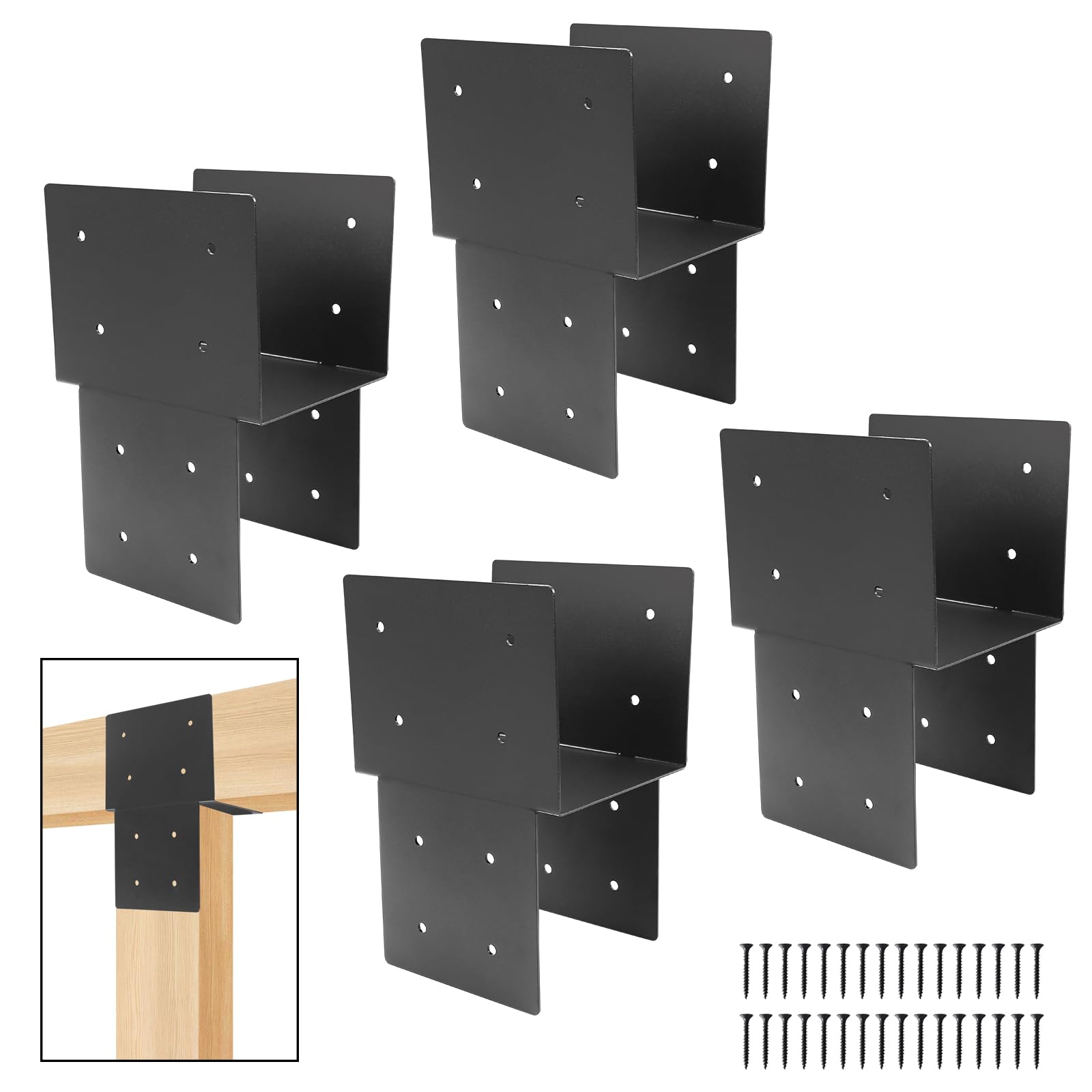 Photo 1 of 4 Pcs 6 "x 6 "Post Cap Tie Rod Brackets(Actual 5.6 "x5.6 ), Heavy Duty Wood Beam Tie Rod Brackets, for Supporting Outdoor Pergolas, Gazebos, Decks and Porches