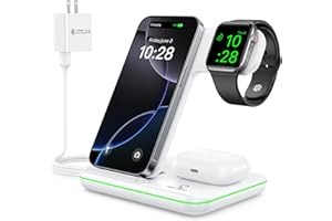 WAITIEE Wireless Charger for iPhone 16 15 14 13 12 11 X 8, 3 in 1 Charging Station for Apple Watch 10/9/8/7/6/5/4/3/2/SE/Ultra/Ultra 2 & for AirPods 4/3/2/Pro/Pro 2(White)