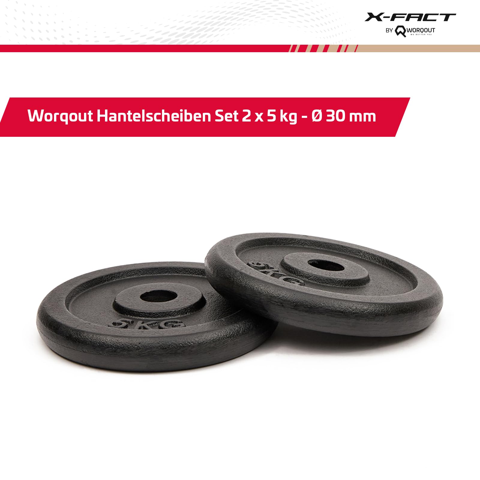 Worqout Hantelscheiben Set Gewichtsscheiben – 2x 5kg gewicht, Ø 30 mm, aus Gusseisen für Krafttraining 3