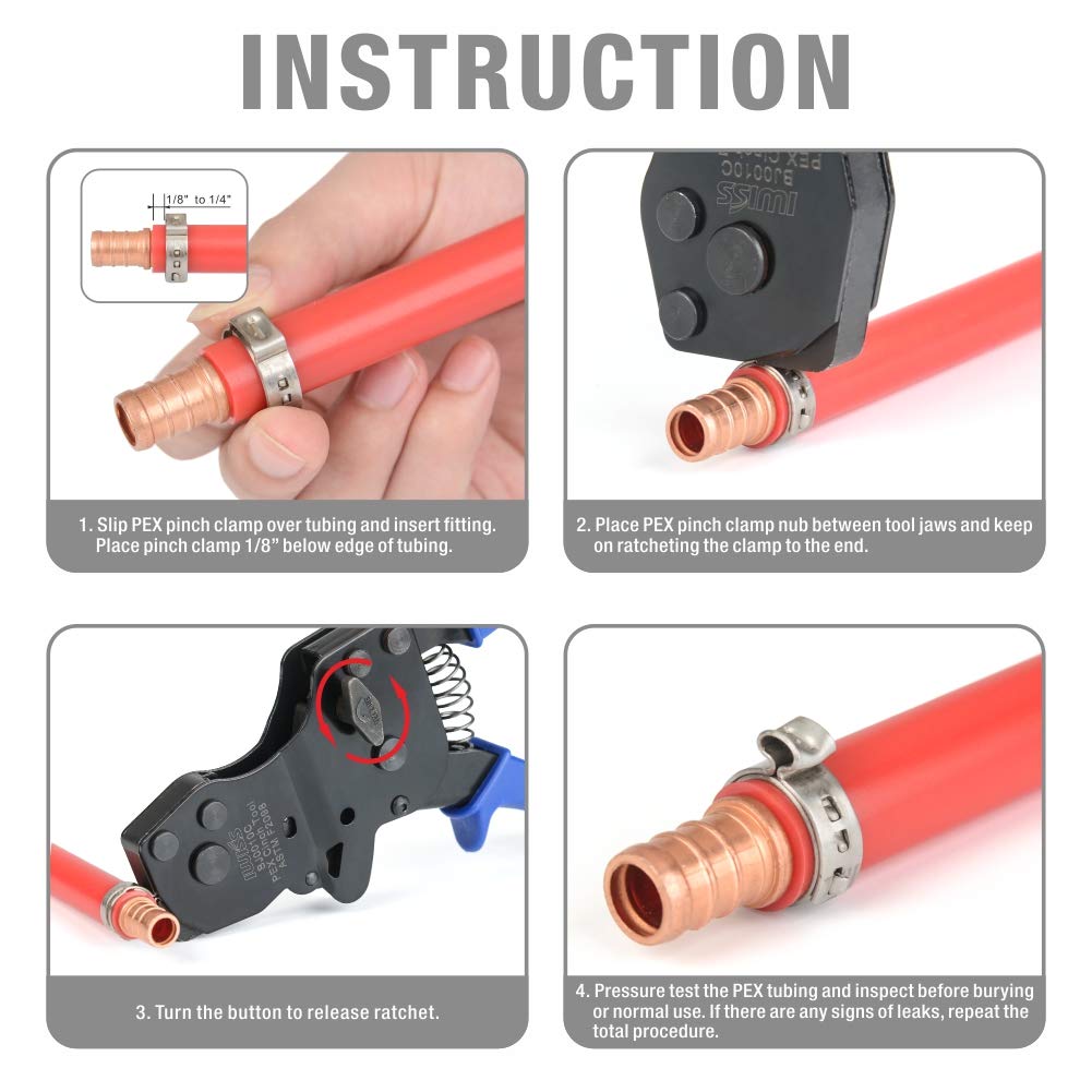 IWISS F2098 Ratchet One Hand PEX Cinch Clamp Fastening Tools for Clamping Pipe Tubing 3/8", 1/2", 3/4", 5/8" and 1" Easy Operation Stainless Steel Clamps with Holster: Industrial & Scientific