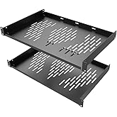 Beiyier 2PCS 1U Server Rack Shelf, Suitable for 19" Network Equipment Racks and Cabinets, Ventilated Cantilever Tray, Depth of 12 inches, Well-Ventilated (Black)