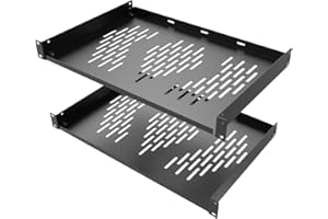 Beiyier 2PCS 1U Server Rack Shelf, Suitable for 19" Network Equipment Racks and Cabinets, Ventilated Cantilever Tray, Depth of 12 inches, Well-Ventilated (Black)