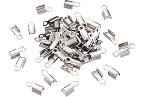 PH PANDAHALL Pandahall 100pcs 304 Stainless Steel Fold Over Crimp Cord Ends Fold Over Cord Ends Leather Ribbon Ending Clasp Tips End Clamp Jewelry Connector Components Jewelry Making 9.5x4x3mm