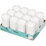 BOLSIUS Set of 12 White Pillar Candles - 2.75-x 5-inch Unscented Candle Set - Dripless Clean Burning Smokeless Dinner Candle