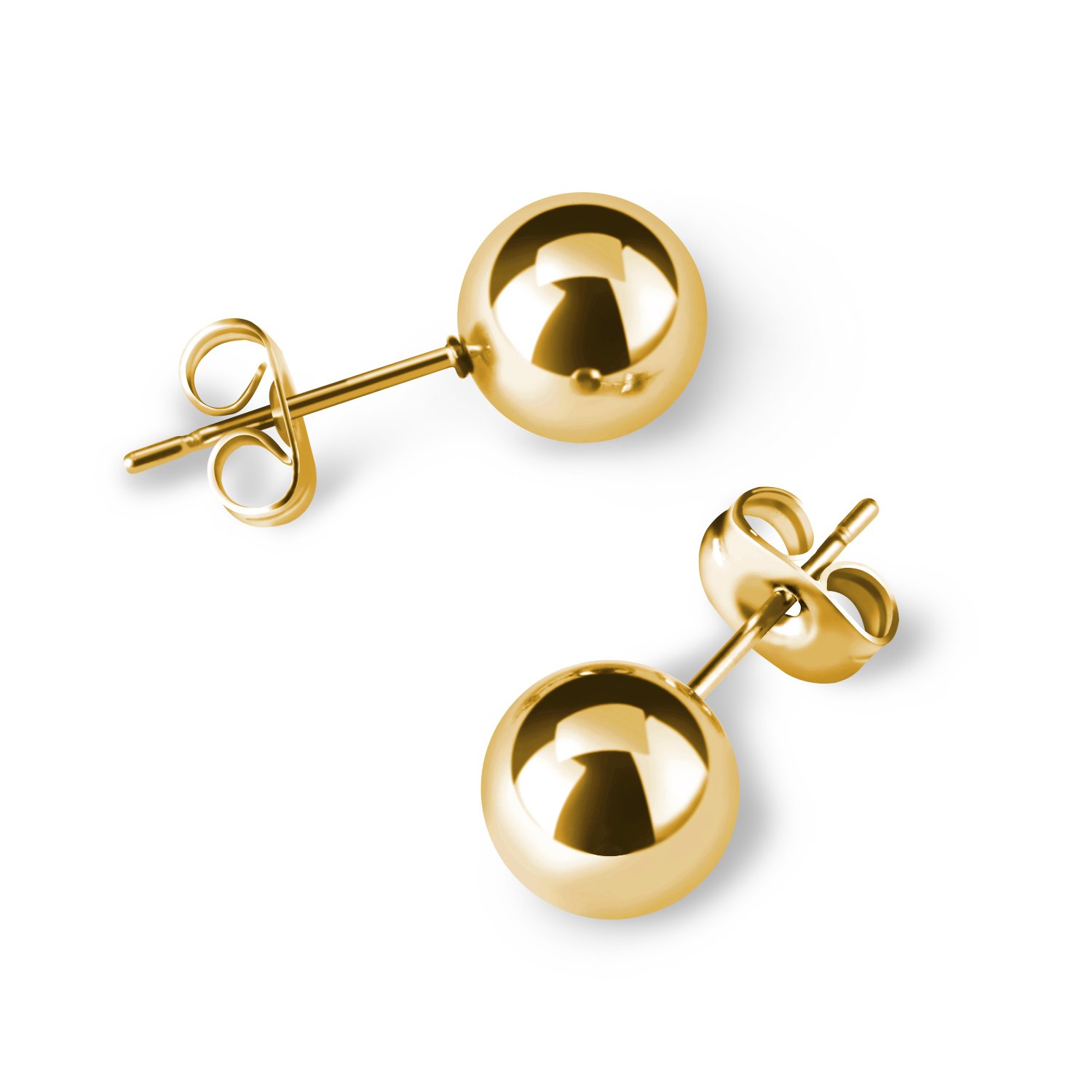 UHIBROS 316L Surgical Stainless Steel Round Ball Studs Earrings 5 Pair Set Assorted Sizes (Gold)