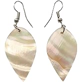 Swimmi Natural Mother of Pearl Shell Earrings, Hand Carved Mother of Pearl Earrings for Women, Handmade Dangle Drop Seashell Earrings Fashion Jewelry GA017