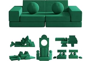 WANAN Kids Couch, 12PCS Fold Out Toddler Couch with 2 Balls and Tunnel, Modular Kids Couch for Playroom, Kids Play Couch for Kickball Game, Pitching Game, Over 30 Creative Gameplay Couch for Kids (Green)