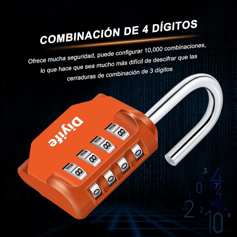 Fechadura Combinada Impermeável de 4 Dígitos, Para Ginásio, Cacifos, Arquivos e Caixa de Ferramentas, Laranja