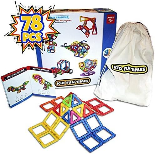 Magnetic Building Block Set, 78 Pieces of Premium Magnetic Tiles for Boys and Girls. Storage Bag and Instructions in English Included Plus Video of Actual kids Putting Shapes Together.