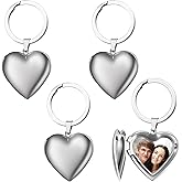 Liliaafar 4 Pcs Silver Heart Locket Keychains Stainless Steel Round Locket Key Chain That Hold Pictures for Valentines Gifts