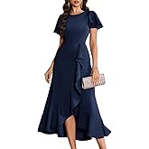 BeryLove Women Formal Party Dresses Flutter Short Sleeve Wedding Guest Cocktail Long Evening Dress S007 Z-Navy M