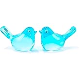 Qianwei 2PCS Crystal Bird Figurine Collectible - Handmade Blown Glass Birds Animals Figurines Crystal Office Desk Table Home Decor Paperweight (2pcs Lake Blue)