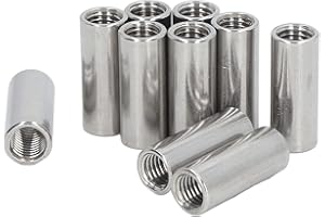TISSTING 10 Pcs Round Coupling Nut M12 x 1.75 Female Thread 16mm Outer Diameter 40mm Length 304 Stainless Steel Silver Round Rod Coupling Nuts