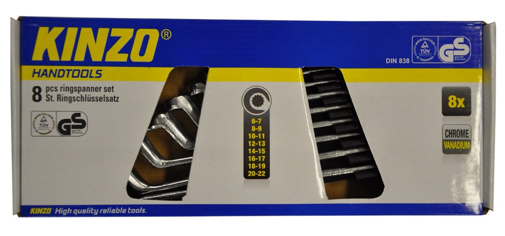 KINZO 871125271973 6 - 22mm Chrome Vanadium Ring Spanner Set