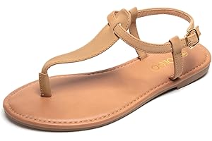Colgo Thong Flat Sandals, Casual Women T-Strap Dress Sandals with Adjustable Ankle Buckle for Summer Wedding