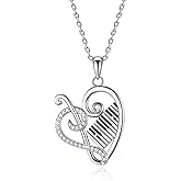 ACJNA 925 Sterling Silver Heart Pendant Piano Keyboard Necklace Music Jewelry for Women