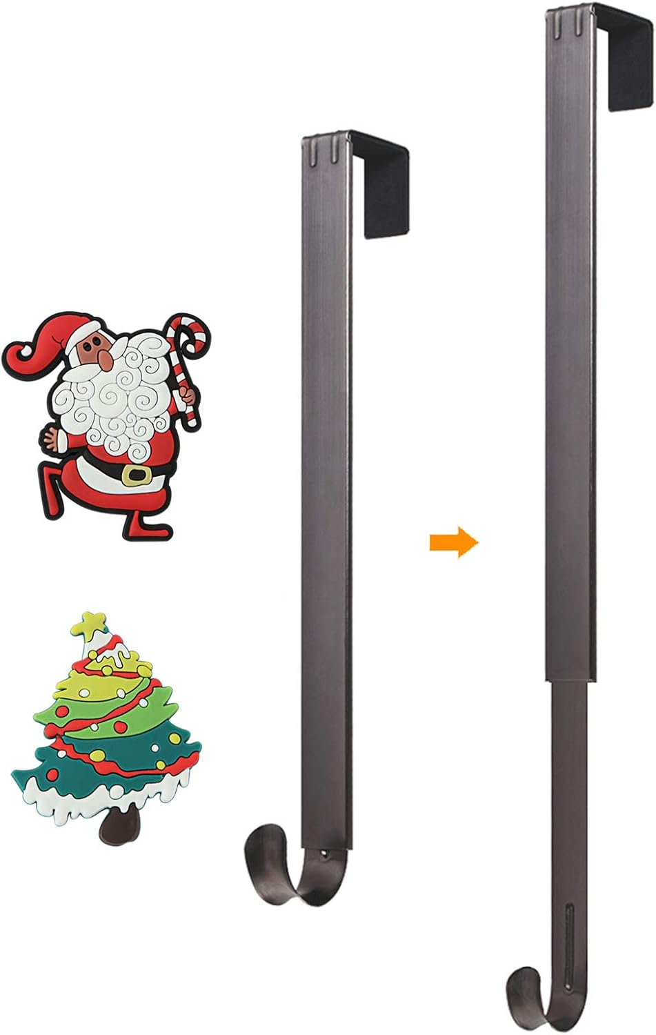 Wreath Hangers - HangerSpace Wreath Hanger for Front Door, Over Door Wreath Hook Wreath Holder Adjustable Length 15 inch - 24 inch with 2 Magnets Christmas Decoration - Nickel