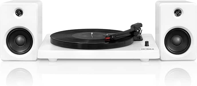 Victrola Modern 3-Speed Bluetooth Turntable with 50 Watt Speakers, White Piano Finish: Victrola 