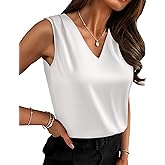 Zeagoo Women's Silk Satin Camisole Tank Tops V Neck Pleated Dressy Casual Sleeveless Blouses Summer Business Work Shirts