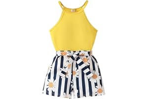 Yoxindax Toddler Kid Girls Clothes Hem Knotted Tank Top Striped Belted Shorts Summer 2 Piece Outfit