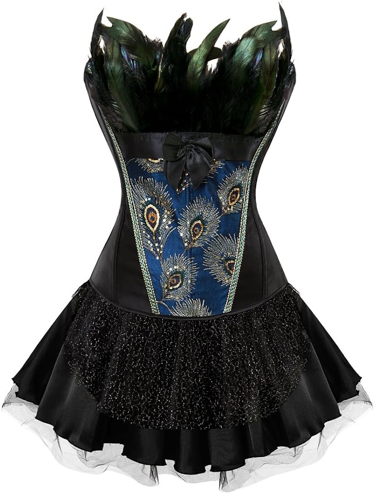 frawirshau Women's Peacock Corset Dress Lace Up Boned