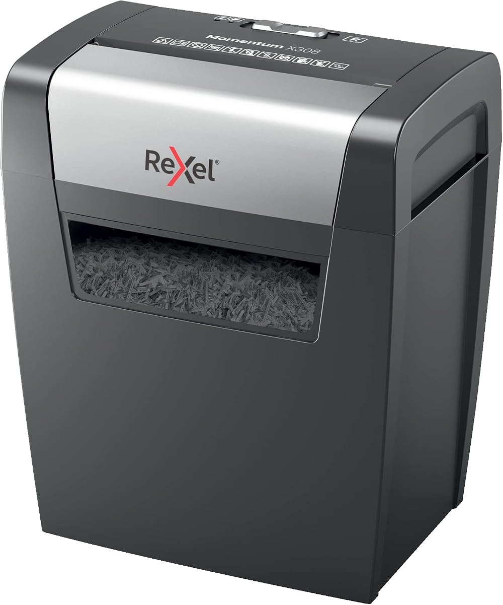 Rexel Momentum X308 Cross Cut Shredder 9-8 Sheets 80 gsm 15 L Bin