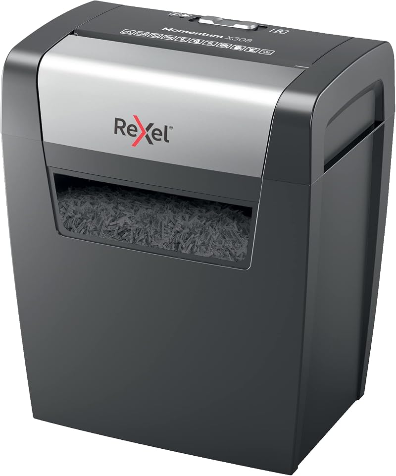 Rexel Momentum X308 Cross Cut Shredder 9-8 Sheets 80 gsm 15 L Bin