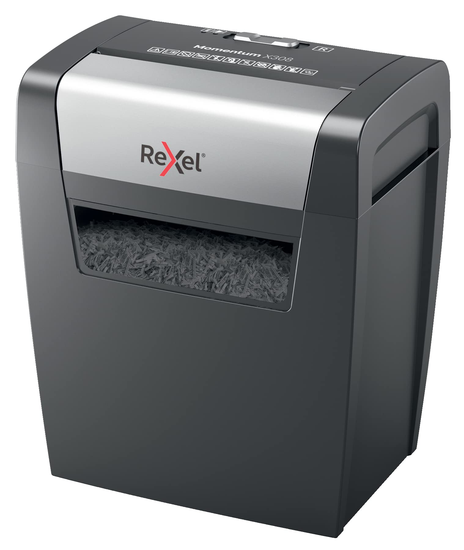Rexel Momentum X308 Cross Cut Paper Shredder, Shreds 9-8 Sheets (70-80 gsm), 15 Litre Bin, Heavy Duty, Black, 2104570