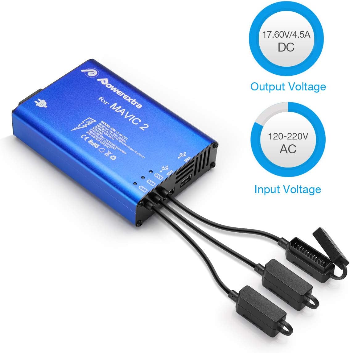 [Upgrade Grounded] Powerextra Mavic 2 Pro & Zoom Battery Charger, 5 in 1 Rapid Smart Battery Charger Hub (Charge 3 Batteries & 2 USB Ports Simultaneously) Compatible with DJI Mavic 2 Pro/Zoom: Toys & Games