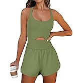 Caracilia Women's Workout Athletic Romper Summer Sets Short Jumpsuits Onesie Running Outfits Exercise Gym 2026 Trendy Clothes