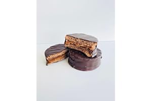 La Goulue Chocolatier BOX of ALFAJORES (Mini Cakes) with dulce de leche (Milk caramel spread) covered with dark chocolate. Gift. Pairing. Dessert. Alfajores Argentinos (6 Alfajores Box)