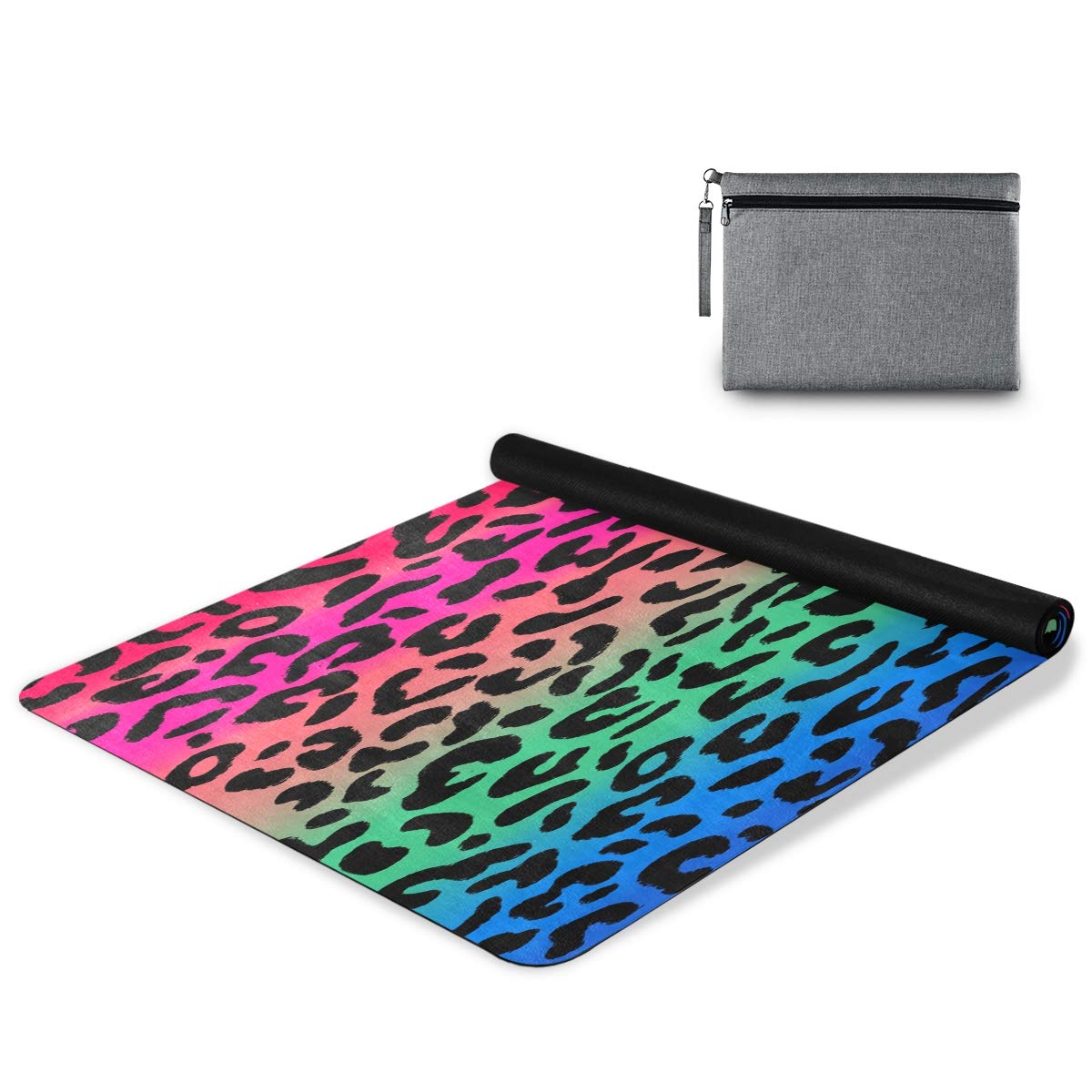 ALAZA Exercise Mats for Women Non Slip Fitness Mat Leopard Pattern Yoga Mat Print Workout Mat with Carry Bag and Strap,180 x 66 x 0.6cm