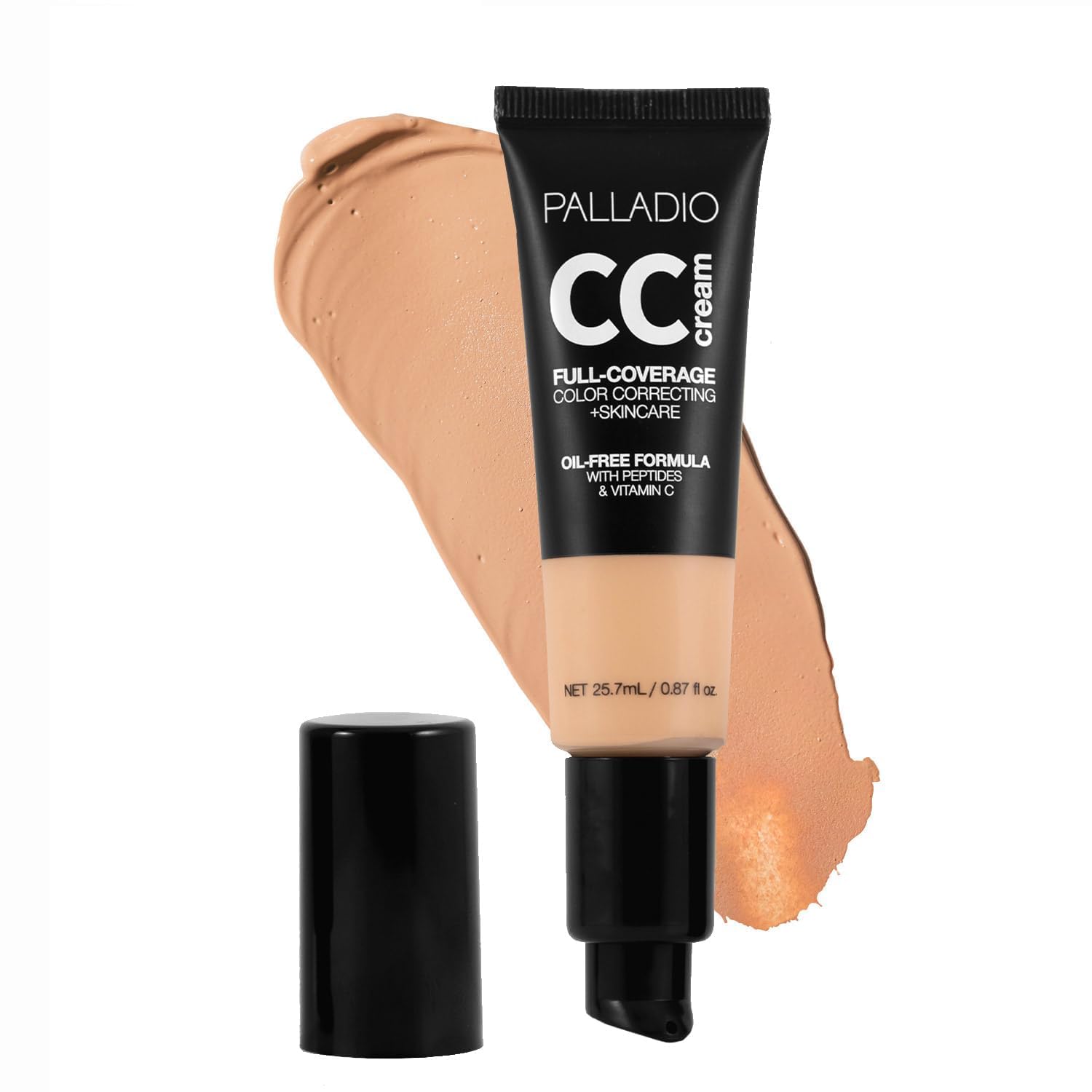 Palladio Full-Coverage Color Correction CC Cream, Oil-Free with Peptides & Vitamin C, Best for Correcting Redness and Uneven Skin Tone, Buildable Foundation Coverage (Medium 32W, Warm Undertone) — image 1