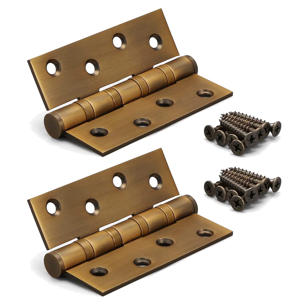 Stainless Steel Hinges, 100 mm Hinge, Stainless Steel Door Hinges, Pack of 2, Heavy Duty Hinges, Material Thickness 3.0 mm, for Solid Doors, Indoor, Exterior, Cabinet, Gold