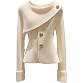 XNC Women's Fitted Crewneck Long Sleeve White Plain Front Button Pullover Coat 2025 Spring Winter Fashion Inelastic Outfits