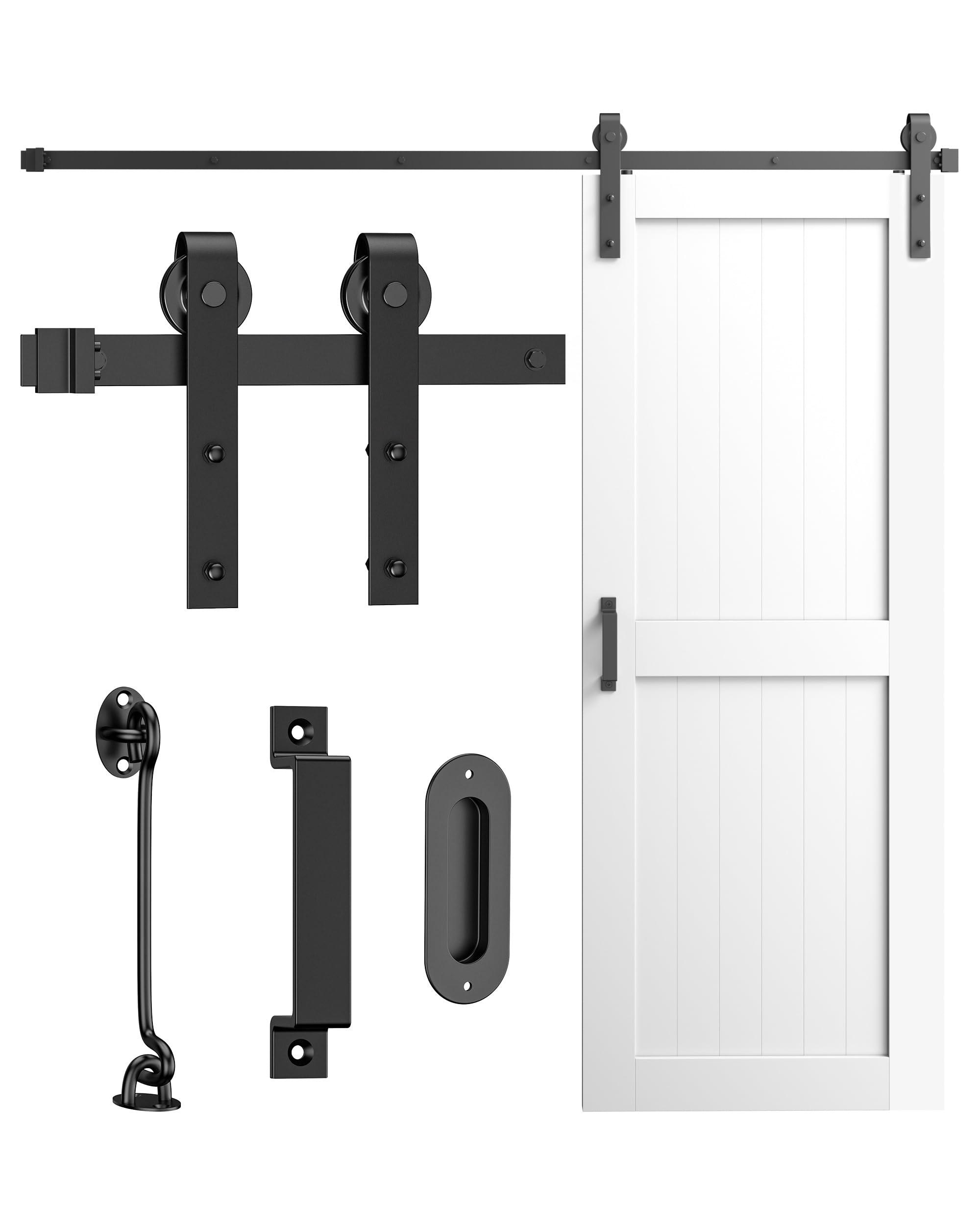 6.6FT J-Shaped Spliced Barn Door Rail, Sliding Hardware Track Kit for Single Door, Black, 200CM