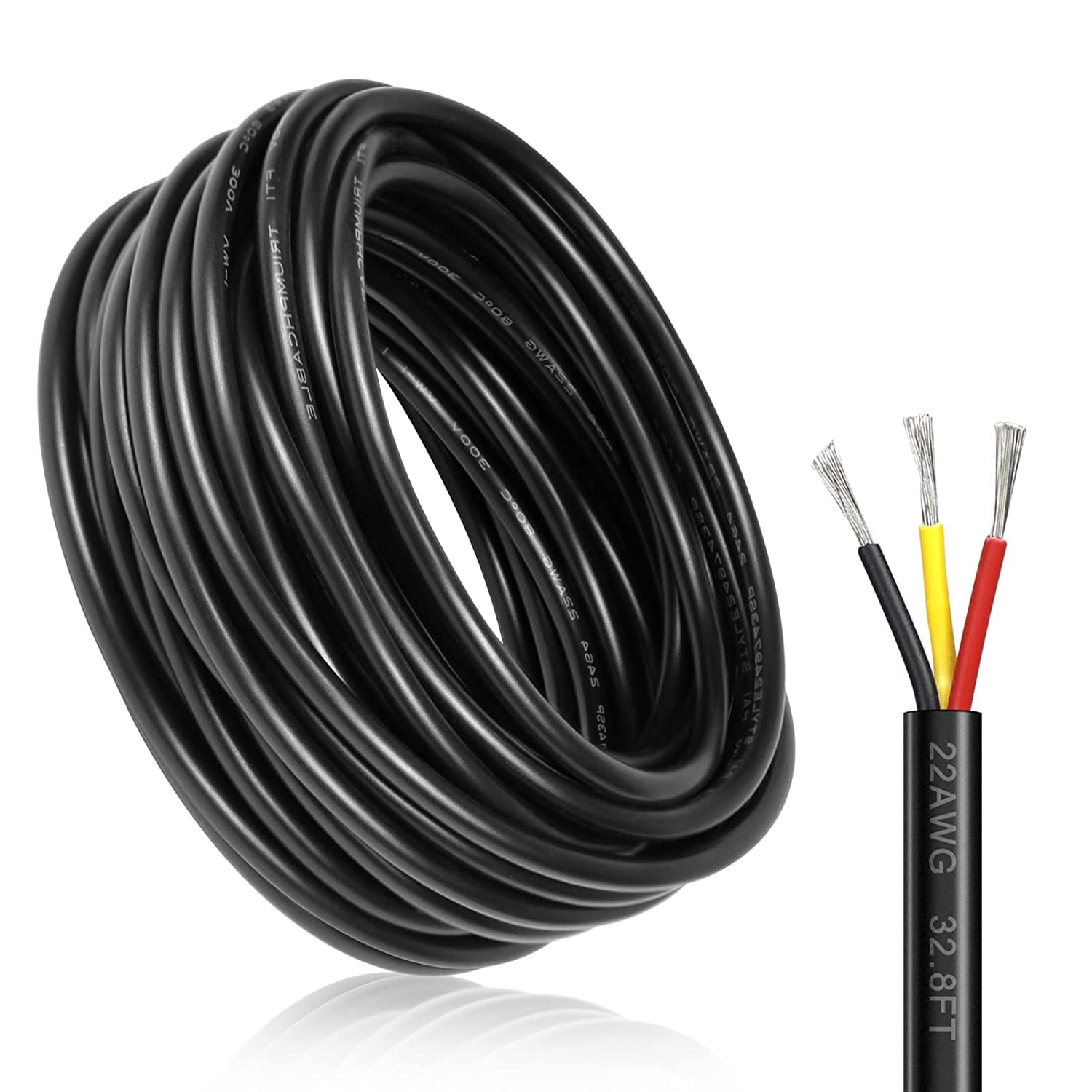 10M/32.8ft 12V Low Voltage Wire, 22 Gauge Conductor Extension Cable, Outdoor Landscape Lighting Cable, 22AWG 3 * 0.3mm² Electrical Cord Tinned Copper Hookup Wire Kit, 3 Core with Black Reel Package — image 1