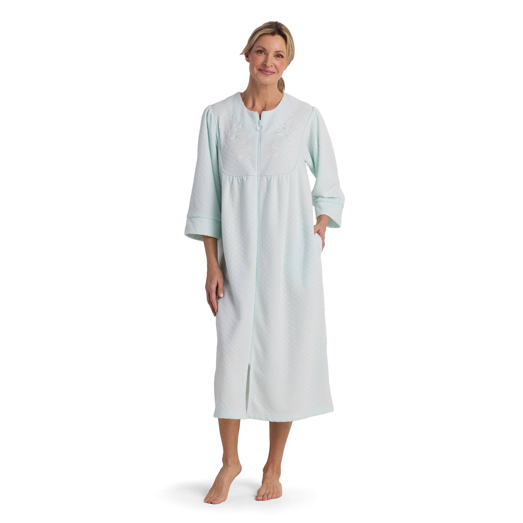 Photo 1 of Miss Elaine Women's Brushed Back Terry Long Robe, Zipper Robe, Sleepwear and Loungewear (1X, Light Mint)