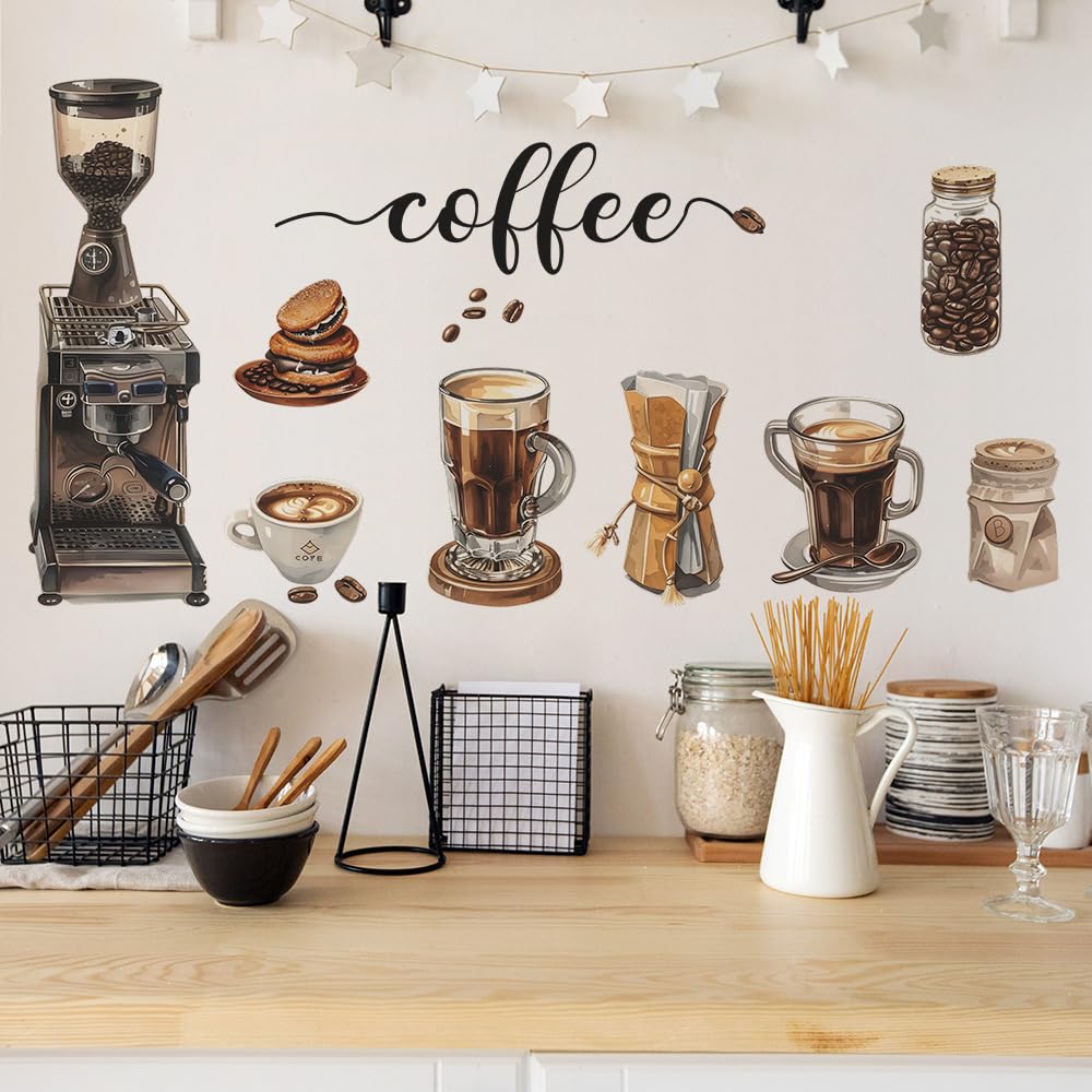 HGDESIGN® Wall Sticker Coffee Cup Wall Sticker Wall Decoration for Kitchen Dining Room (B)