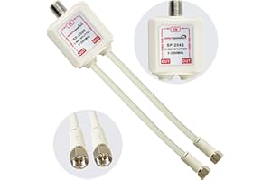 GROWORD 2-Way coaxial Cable Splitter, 5-2500MHz CATV Splitter with 6” RG6 Coaxial Cable and 2 Coax Connectors, for Pass Power to LNB, Improve TV Satellite Antenna Signal Quality, Corrosion Resistant