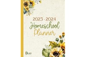 Homeschool Planner 2023-2024: Monthly & Weekly Lesson Planning and Record Book from July 2023 to June 2024, for Teaching Multiple Kids (up to 4 ... and Teachers | Lovely Watercolor Sunflowers