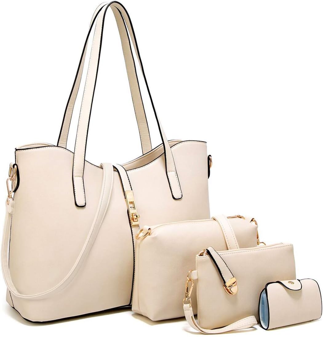 YTL Women Fashion Synthetic Leather Handbags+Shoulder Bag+Purse+Card Holder 4pcs Set Tote