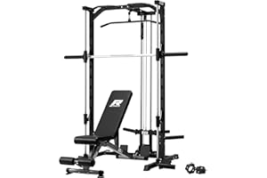 RitFit Smith Machine Power Rack with LAT-Pull Down System, Landmine, Barbell Bar, Plate Storage Pegs and More Training Attachment