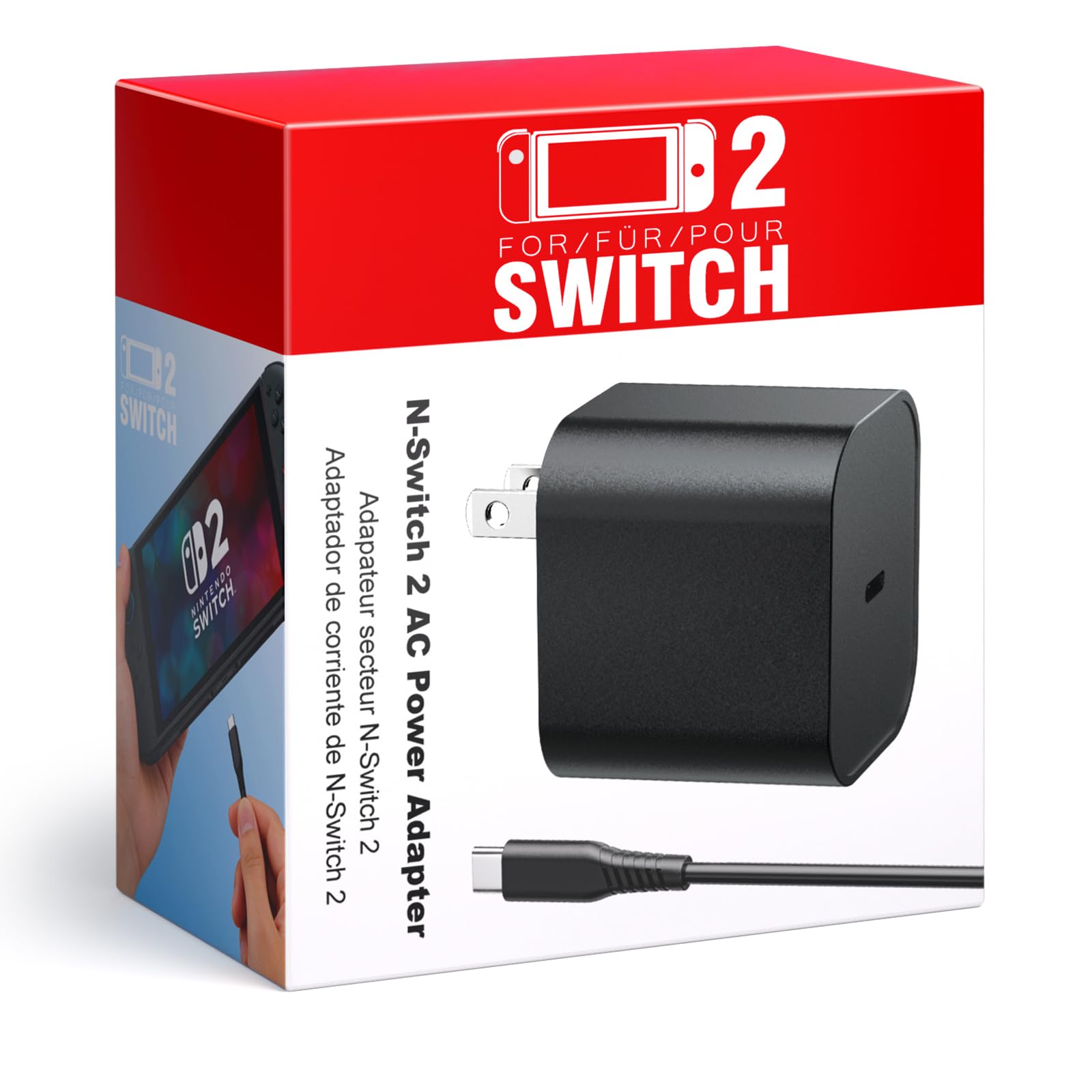 Switch 2 Charger 60W PD 3.0 Fast Charging for Nintendo Switch 2, Steam Deck, Asus Rog Ally with 5FT USB C to C Cable Power Supply Ac Adapter for Lenovo, Dell, Samsung Laptops, Smart Phone, Tablet